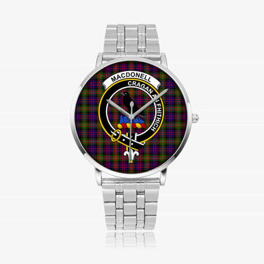 Scottish MacDonell of Glengarry Clan Crest Tartan Instafamous Steel Quartz Watches Tartan Plaid Silver 1