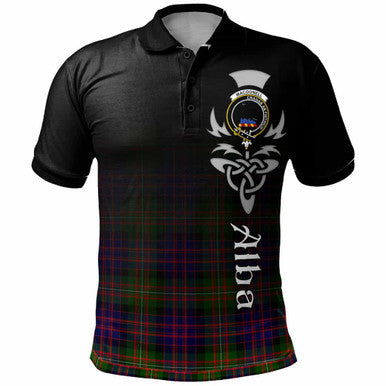 Scottish MacDonell of Glengarry Clan Crest Tartan Polo Shirt - Alba Gu Brath Family Crest Celtic Inspired Front Side Tartan Plaid