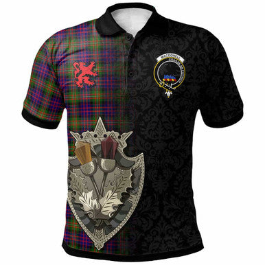 Scottish MacDonell of Glengarry Clan Crest Tartan Polo Shirt - Half Thistle Flowers Celtic Design Front Side Tartan Plaid