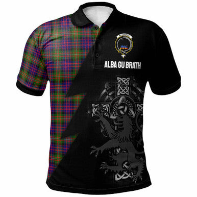 Scottish MacDonell of Glengarry Clan Crest Tartan Polo Shirt - Lion Rampant Celtic Cross Flash Style Front Side Tartan Plaid