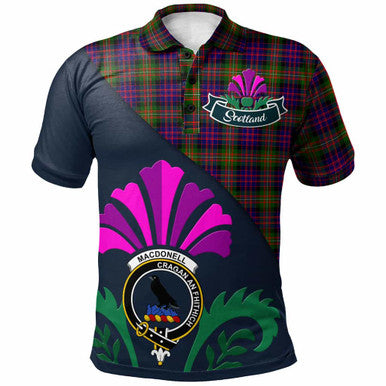 Scottish MacDonell of Glengarry Clan Crest Tartan Polo Shirt - Scotland Thistle Style Front Side Tartan Plaid
