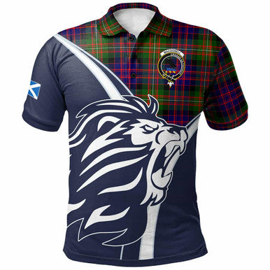 Scottish MacDonell of Glengarry Clan Crest Tartan Polo Shirt - Scottish Flag With Lion Front Side Tartan Plaid