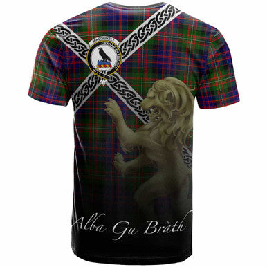 Scottish MacDonell of Glengarry Clan Crest Tartan T-Shirt - Celtic With Scotland Lion Back Side Tartan Plaid