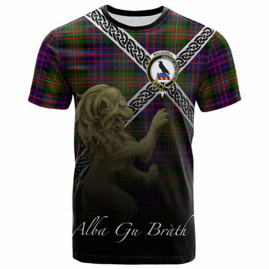 Scottish MacDonell of Glengarry Clan Crest Tartan T-Shirt - Celtic With Scotland Lion Front Side Tartan Plaid