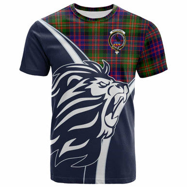 Scottish MacDonell of Glengarry Clan Crest Tartan T-Shirt - Scottish Flag With Lion Front Side Tartan Plaid