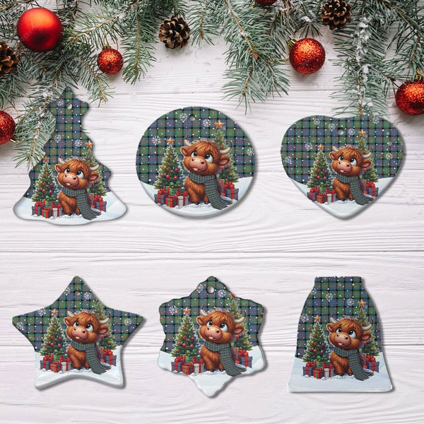 Scottish MacDonnell of Glengarry Ancient Clan Tartan Ceramic Ornament Cute Highland Cow Christmas All Style Tartan Plaid