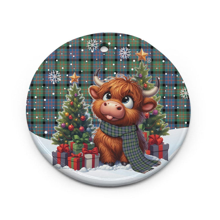 Scottish MacDonnell of Glengarry Ancient Clan Tartan Ceramic Ornament Cute Highland Cow Christmas Circle Style Tartan Plaid