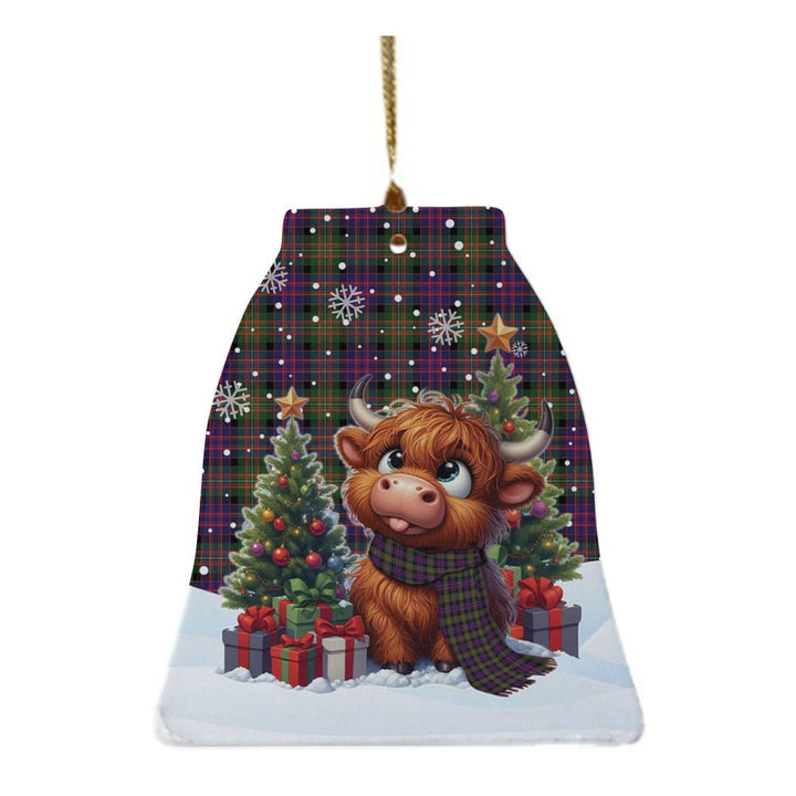 Scottish MacDonnell of Glengarry Modern Clan Tartan Ceramic Ornament Cute Highland Cow Christmas Bell Style Tartan Plaid