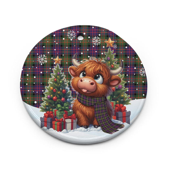 Scottish MacDonnell of Glengarry Modern Clan Tartan Ceramic Ornament Cute Highland Cow Christmas Circle Style Tartan Plaid