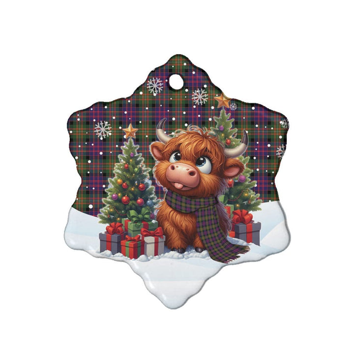 Scottish MacDonnell of Glengarry Modern Clan Tartan Ceramic Ornament Cute Highland Cow Christmas Snow Flake Style Tartan Plaid