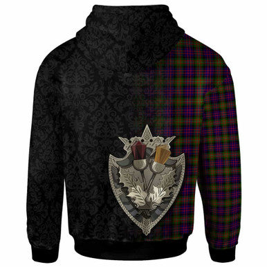 Scottish MacDonnell of Glengarry Modern Clan Tartan Hoodie - Half Thistle Flowers Celtic Design Back Side Tartan Plaid