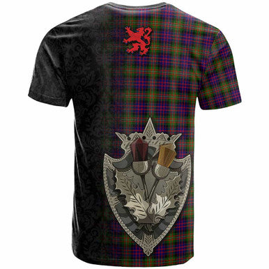 Scottish MacDonnell of Glengarry Modern Clan Tartan T-Shirt - Half Thistle Flowers Celtic Design Back Side Tartan Plaid
