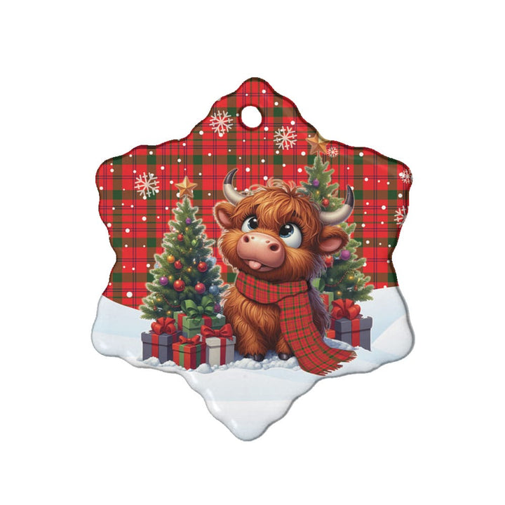 Scottish MacDonnell of Keppoch Modern Clan Tartan Ceramic Ornament Cute Highland Cow Christmas Snow Flake Style Tartan Plaid