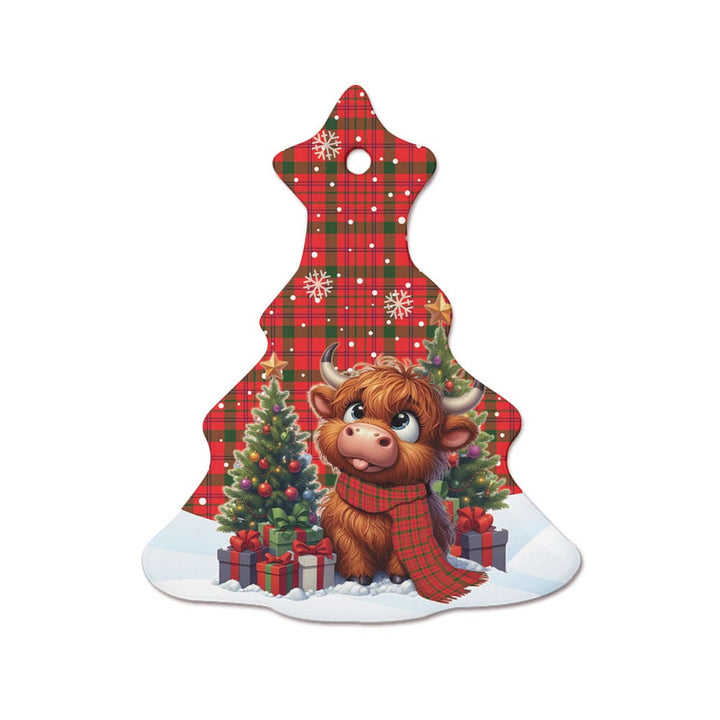 Scottish MacDonnell of Keppoch Modern Clan Tartan Ceramic Ornament Cute Highland Cow Christmas Tree Style Tartan Plaid