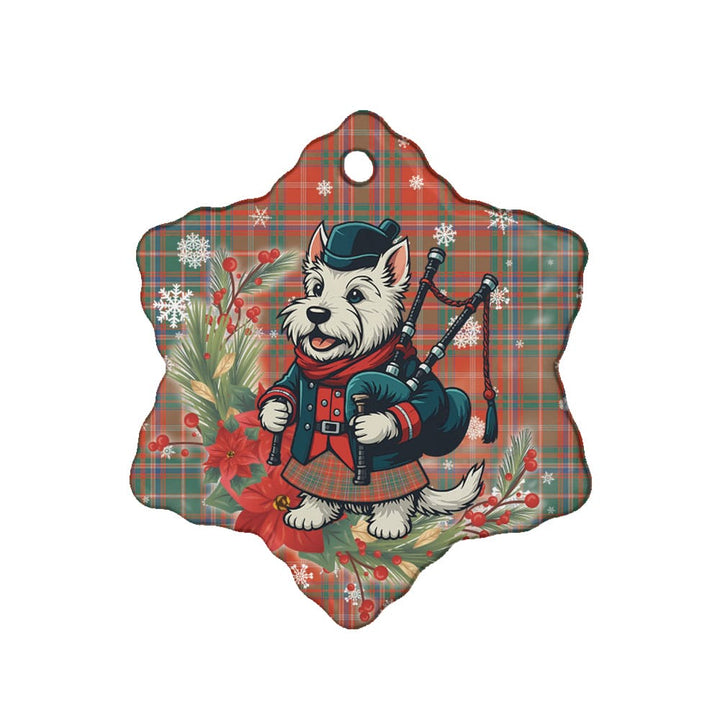 Scottish MacDougall Ancient Clan Tartan Ceramic Ornament Cute Scottish Terrier Dog Snow Flake Style Tartan Plaid