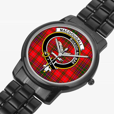 Scottish MacDougall Clan Crest Tartan Folding Clasp Steel Quartz Watches Tartan Plaid Black 2