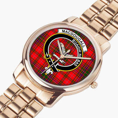 Scottish MacDougall Clan Crest Tartan Folding Clasp Steel Quartz Watches Tartan Plaid Rose Gold 2