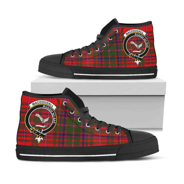 Scottish MacDougall Clan Crest Tartan High Top Shoes Black Sole Tartan Plaid