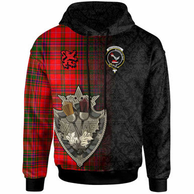 Scottish MacDougall Clan Crest Tartan Hoodie - Half Thistle Flowers Celtic Design Front Side Tartan Plaid