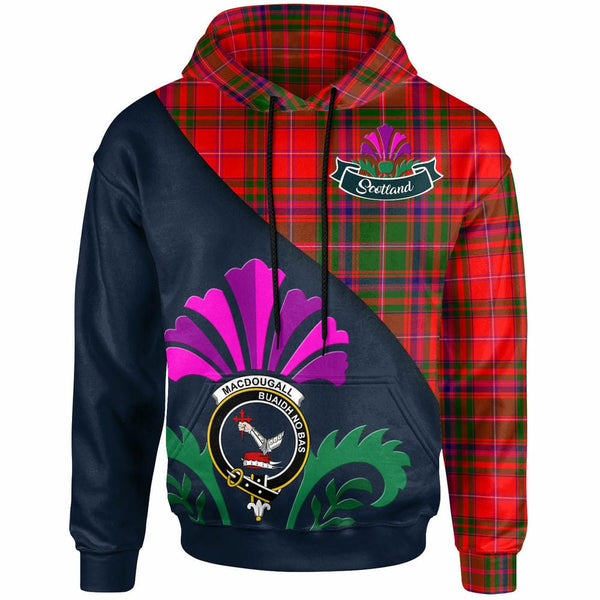 Scottish MacDougall Clan Crest Tartan Hoodie - Scotland Thistle Style Front Side Tartan Plaid