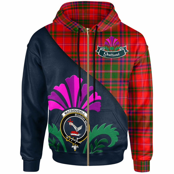 Scottish MacDougall Clan Crest Tartan Hoodie - Scotland Thistle Style Zip-up Tartan Plaid