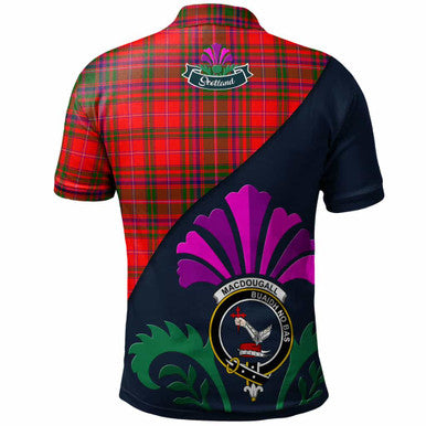 Scottish MacDougall Clan Crest Tartan Polo Shirt - Scotland Thistle Style Back Side Tartan Plaid