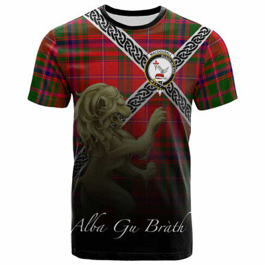 Scottish MacDougall Clan Crest Tartan T-Shirt - Celtic With Scotland Lion Front Side Tartan Plaid
