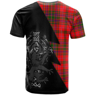 Scottish MacDougall Clan Crest Tartan T-Shirt - Lion Rampant Celtic Cross Flash Style Back Side Tartan Plaid