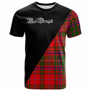 Scottish MacDougall Clan Crest Tartan T-Shirt - Military Logo Front Side Tartan Plaid