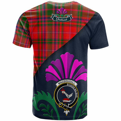 Scottish MacDougall Clan Crest Tartan T-Shirt - Scotland Thistle Style Back Side Tartan Plaid