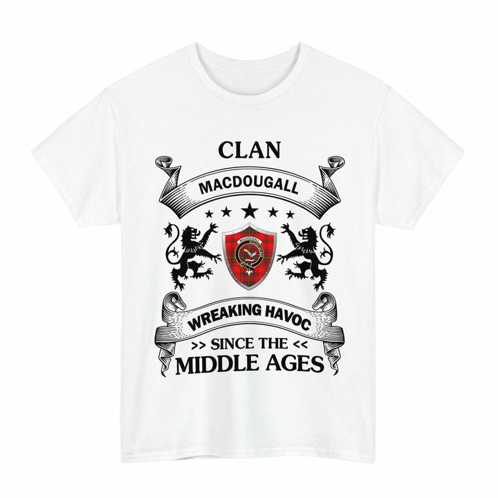 Scottish MacDougall Clan Crest Tartan T-Shirt Wreaking Havoc Design Tartan Plaid White Color