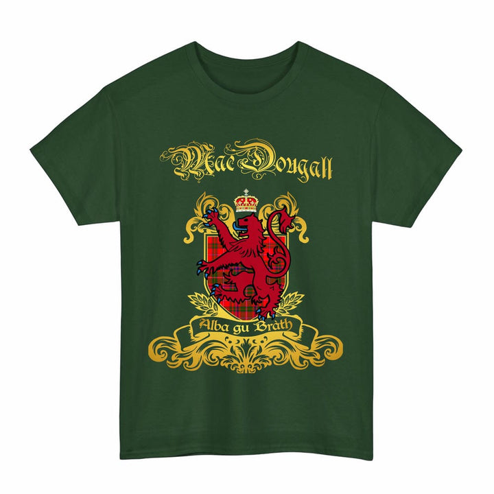 Scottish MacDougall Clan Tartan Lion Rampant of Scotland T-Shirt Tartan Plaid Forest Green Color