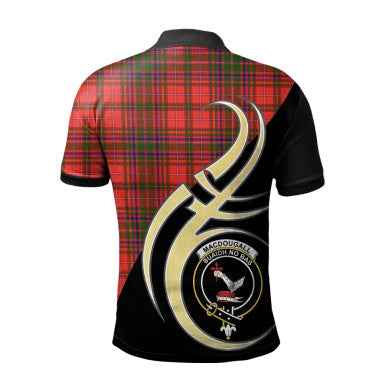 Scottish MacDougall Modern Clan Crest Tartan Polo Shirt Believe in Me Back Side Tartan Plaid