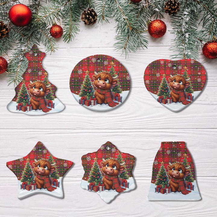 Scottish MacDougall Modern Clan Tartan Ceramic Ornament Cute Highland Cow Christmas All Style Tartan Plaid