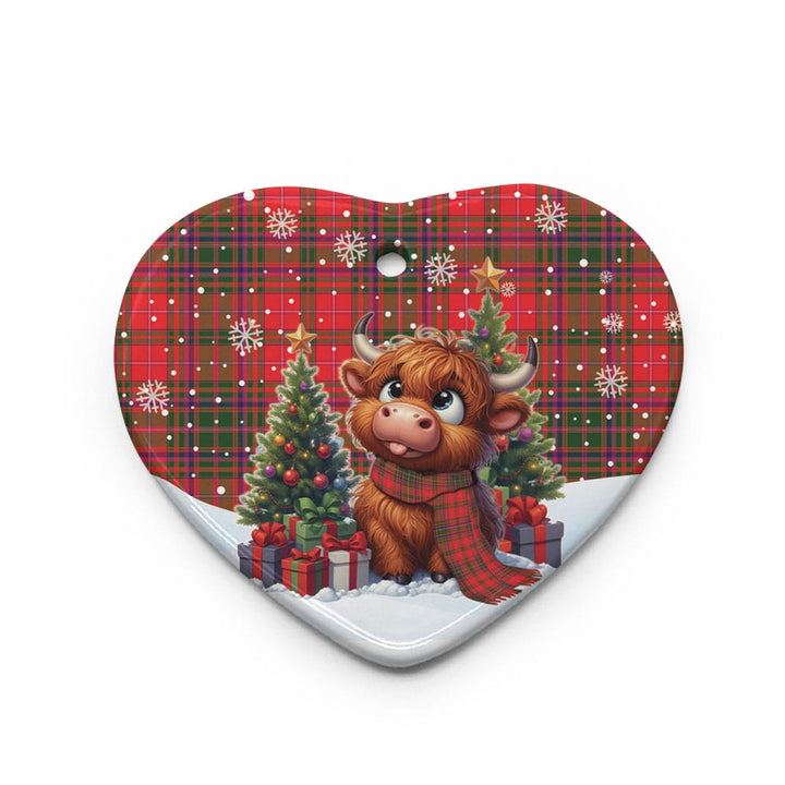 Scottish MacDougall Modern Clan Tartan Ceramic Ornament Cute Highland Cow Christmas Heart Style Tartan Plaid