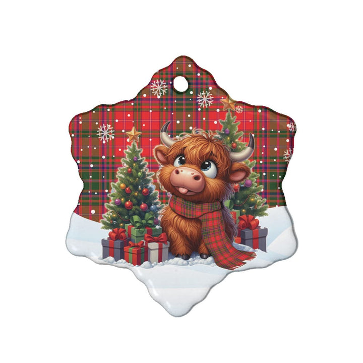Scottish MacDougall Modern Clan Tartan Ceramic Ornament Cute Highland Cow Christmas Snow Flake Style Tartan Plaid