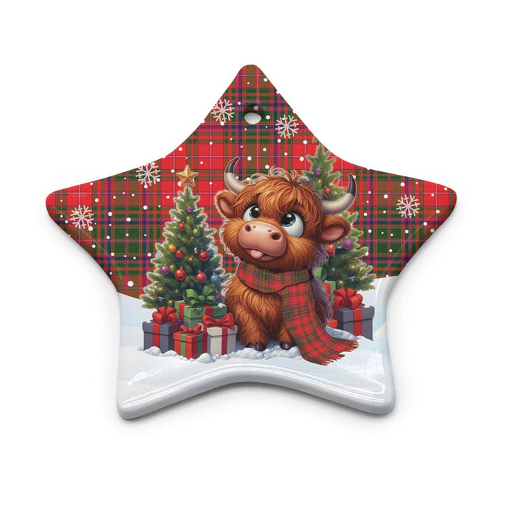 Scottish MacDougall Modern Clan Tartan Ceramic Ornament Cute Highland Cow Christmas Star Style Tartan Plaid