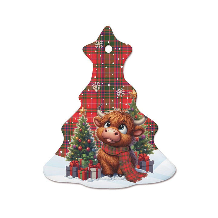 Scottish MacDougall Modern Clan Tartan Ceramic Ornament Cute Highland Cow Christmas Tree Style Tartan Plaid