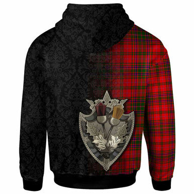 Scottish MacDougall Modern Clan Tartan Hoodie - Half Thistle Flowers Celtic Design Back Side Tartan Plaid