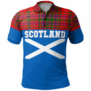 Scottish MacDougall Modern Clan Tartan Polo Shirt - Lion Rampant of Scotland With Flag Front Side Tartan Plaid