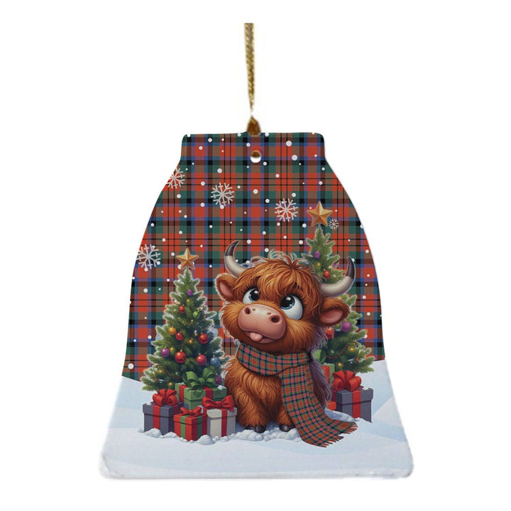Scottish MacDuff Ancient Clan Tartan Ceramic Ornament Cute Highland Cow Christmas Bell Style Tartan Plaid