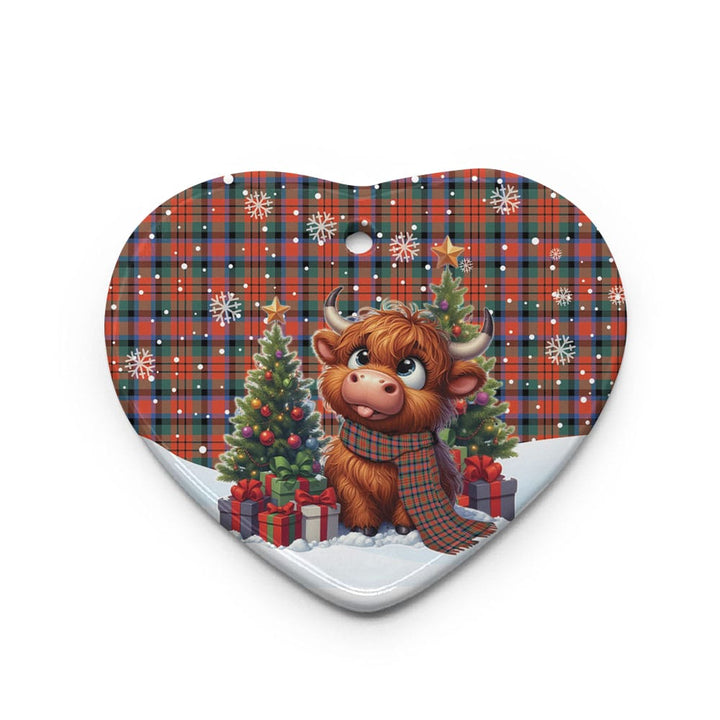 Scottish MacDuff Ancient Clan Tartan Ceramic Ornament Cute Highland Cow Christmas Heart Style Tartan Plaid