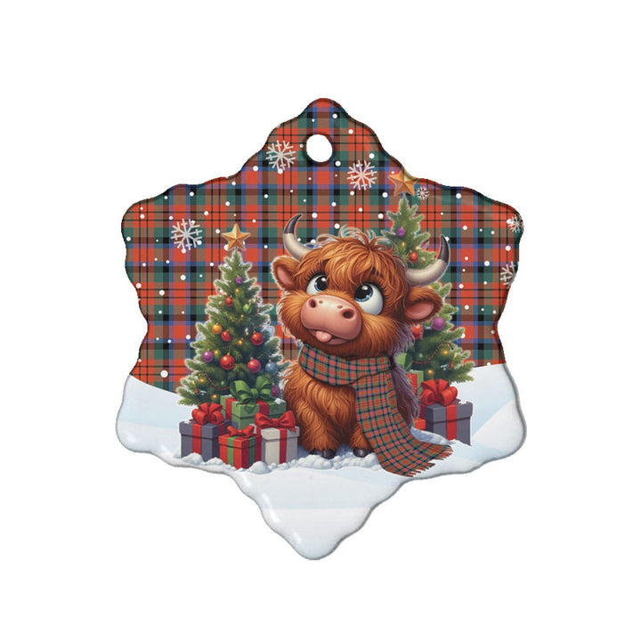 Scottish MacDuff Ancient Clan Tartan Ceramic Ornament Cute Highland Cow Christmas Snow Flake Style Tartan Plaid
