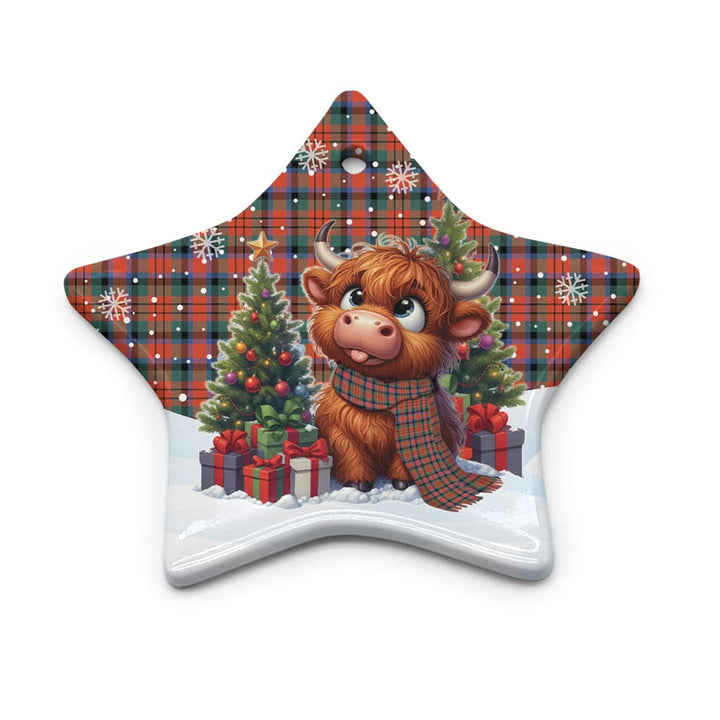 Scottish MacDuff Ancient Clan Tartan Ceramic Ornament Cute Highland Cow Christmas Star Style Tartan Plaid