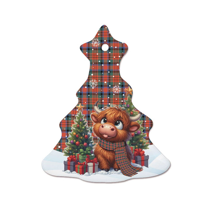 Scottish MacDuff Ancient Clan Tartan Ceramic Ornament Cute Highland Cow Christmas Tree Style Tartan Plaid