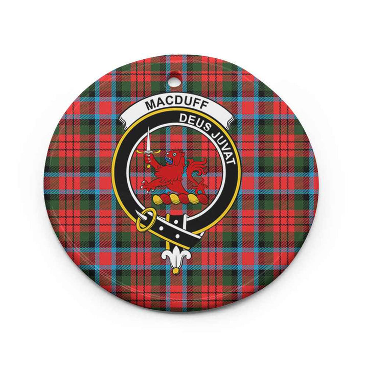 Scottish MacDuff Clan Crest Tartan Ceramic Ornament Circle Shape Tartan Plaid