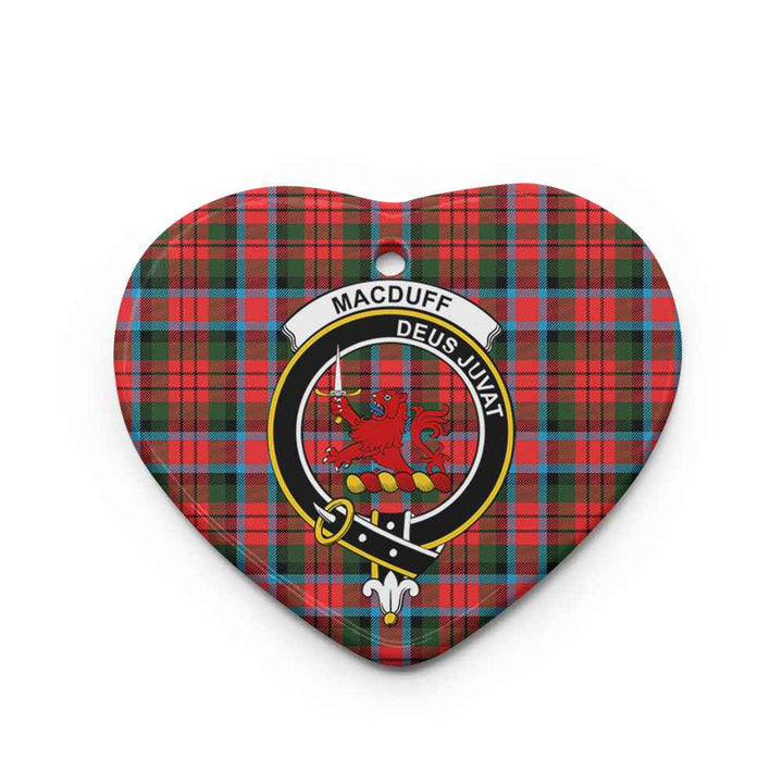 Scottish MacDuff Clan Crest Tartan Ceramic Ornament Heart Shape Tartan Plaid