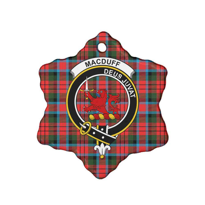 Scottish MacDuff Clan Crest Tartan Ceramic Ornament Snow Flake Shape Tartan Plaid