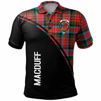 Scottish MacDuff Clan Crest Tartan Curve Polo Shirt Front Side Tartan Plaid