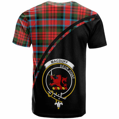 Scottish MacDuff Clan Crest Tartan Curve T-Shirt Back Side Tartan Plaid